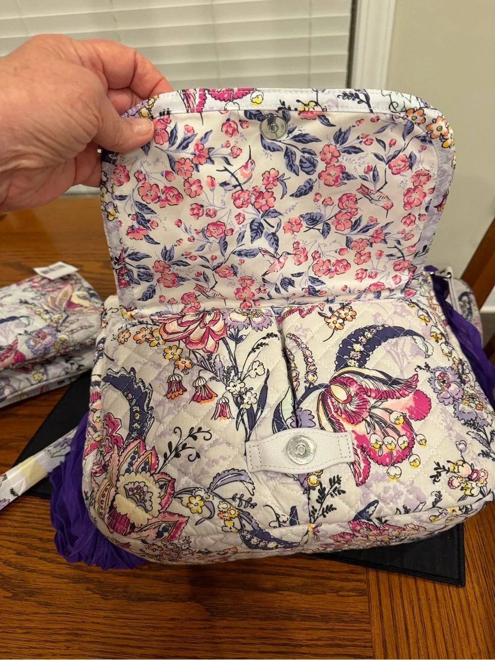 Vera Bradley Floral Quilted Crossbody and Accessory Set - White/Purple